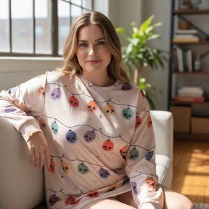 Mr. Festive Unisex Christmas Skull Lights Long-Sleeve Holiday Shirt 4XL